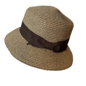Nine West Straw Bucket Hat With Bow Women’s New Without Tag Brown Tan Preppy